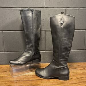 Gianni Bini Black Leather Knee High Riding Boots Women’s 9